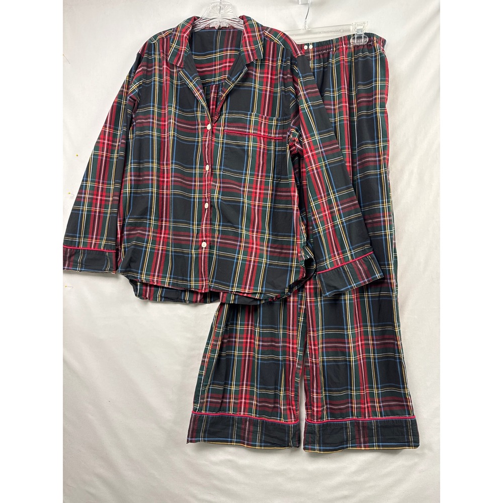 J.Crew Pajama Set Womens L Tartan Plaid Cotton Button Up Long Sleeve 2pc